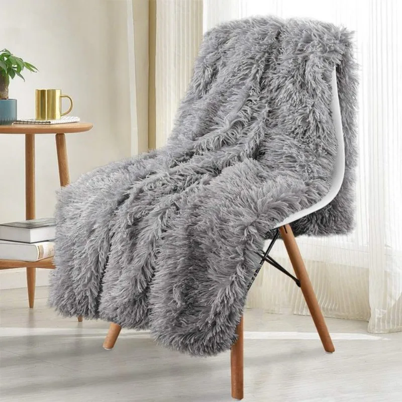 

Thickened Fluffy Blanket Warm winter Bedspread on the bed Stitch plaid sofa cover Double side blankets and throws for Home decor