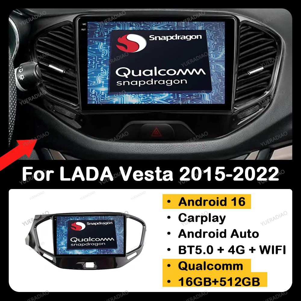 Android 16 Autoradio für LADA Vesta Cross Sport 2015 - 2022 Head Unit GPS NAVI 4G LTE 5G WIFI QLED Qualcomm 2DIN BT Carplay Auto