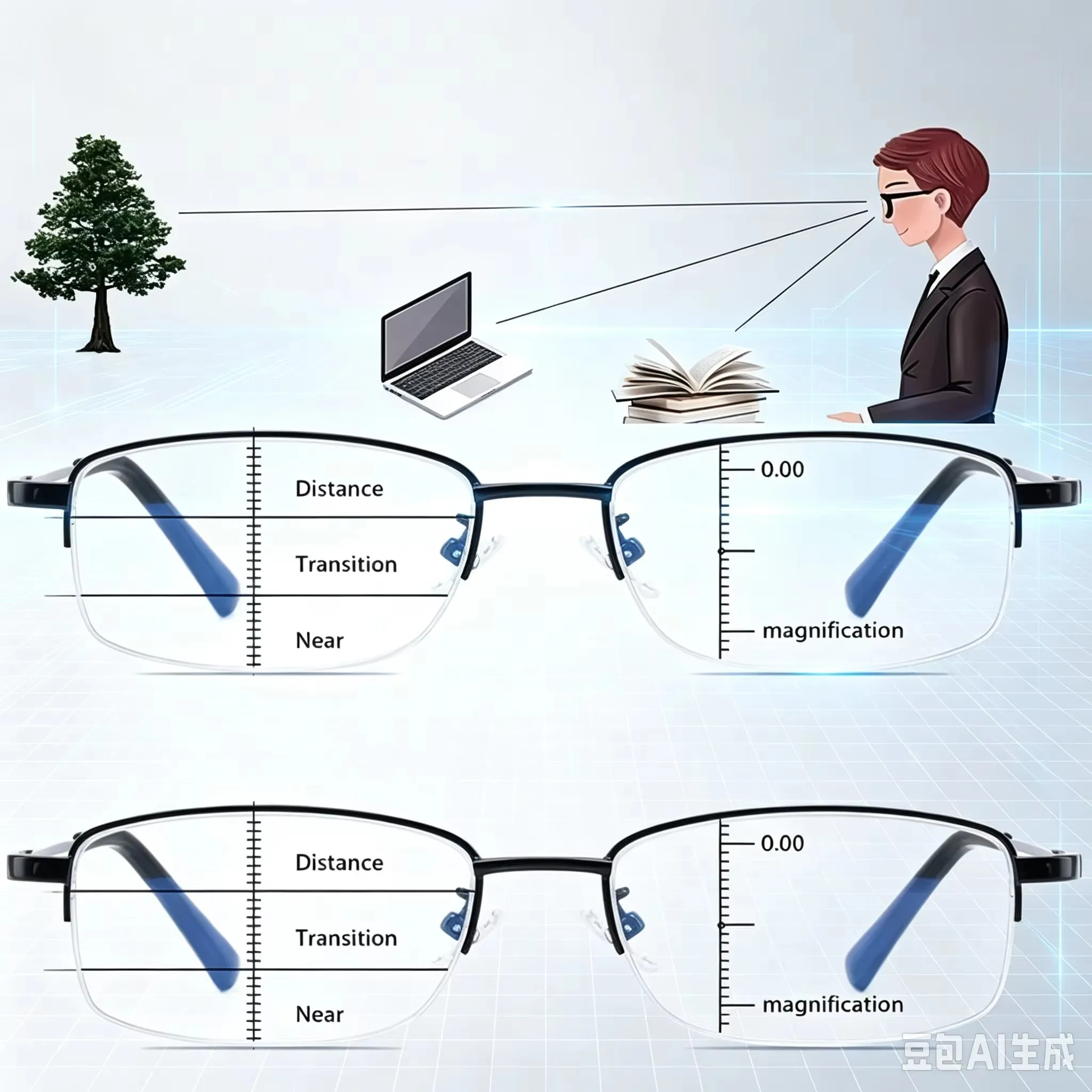 Lunettes de lecture progressives multifocales en titane, anti-lumière bleue, anti-fatigue, monture en métal, lunettes de lecture multifocales