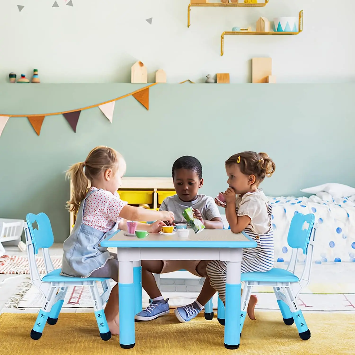 AOOU-Ensemble de table et 4 chaises pour enfants, table d'étude réglable, table d'art multi-activités, bureau graffiti, recommandé pour les tout-petits de 2 à 10 ans