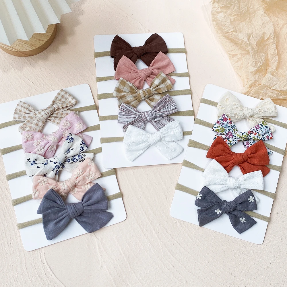 5Pcs/set Print Bowknot Baby Girls Headband Newborn Nylon Elastic Hair Bands Toddler Bow Hairbands Headwear Kids Hair Accessories