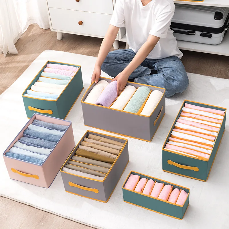 2022 New Pants Jeans Compartment Storage Box Closet Stacking Underwear Sock Bra Organizer Case Folding T-shirts Coat Storage Box