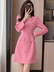 2024 rosa manica lunga Bodycon Office Lady Dress autunno inverno elegante Casual Home Dress donna coreano Fashion Chic Party Vestidos