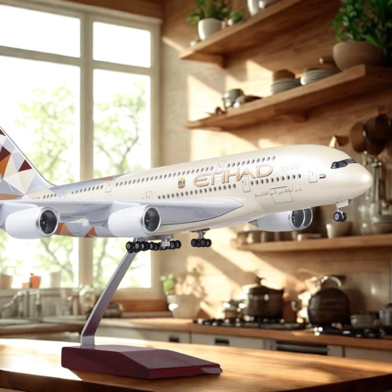 

1/160 Scale 50.5CM Airplane A380 ETIHAD Airline Model W Light and Wheel Diecast Resin Plane For Collection Display Gifts