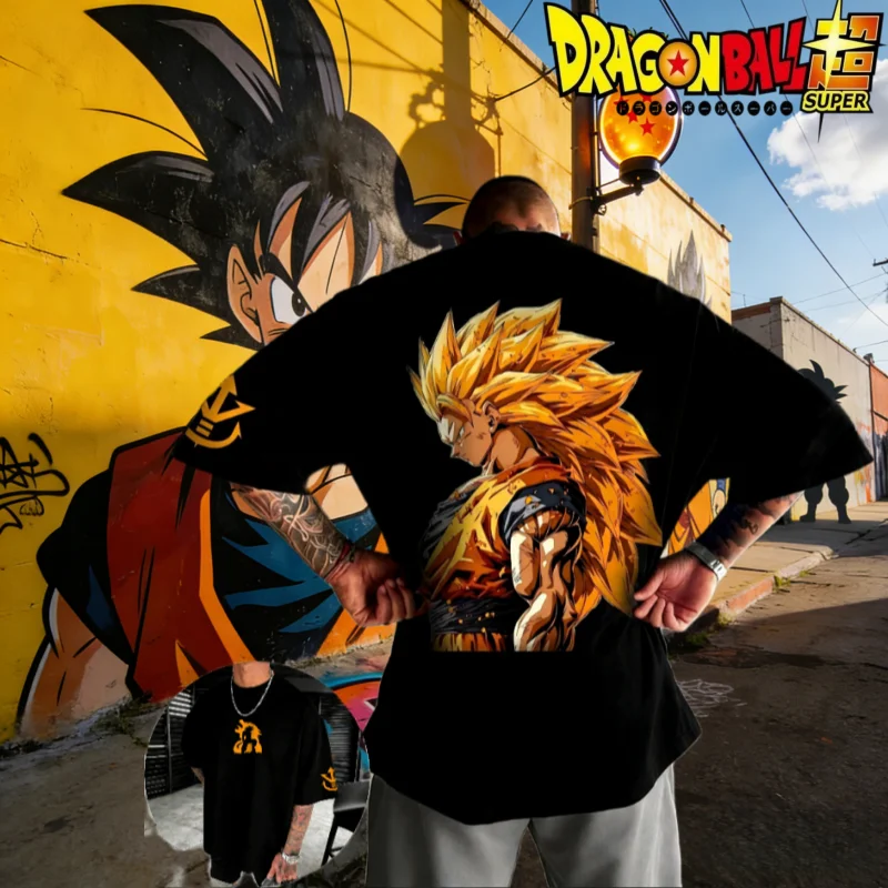 

2026 Summer Dragon Ball T-shirt 100% Cotton Goku Super Saiyan 3 Print Oversized Fitness Streetwear Unisex Retro Gym Tee