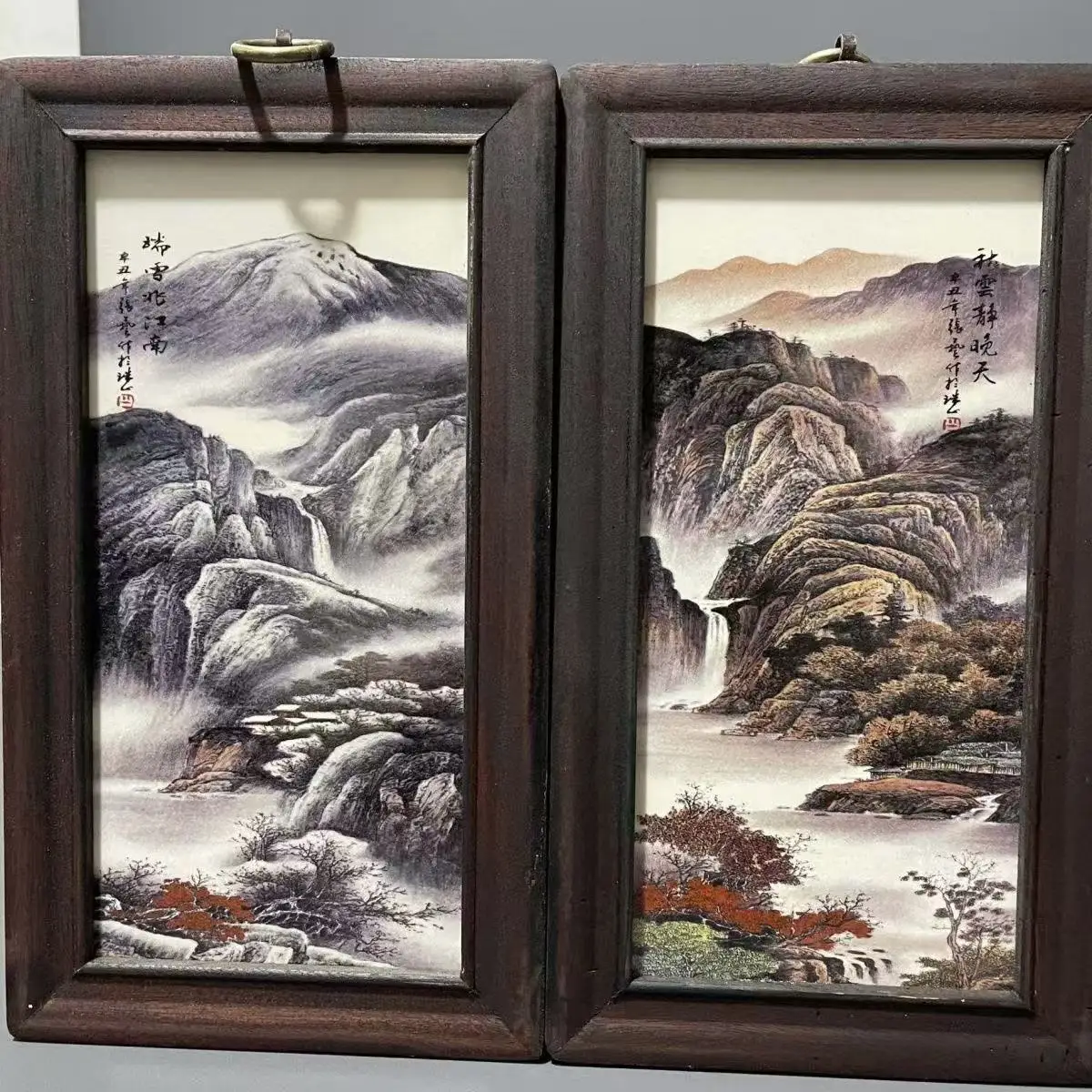 Antique porcelain brand painting, Chinese landscape and rural scenery, 4 pieces/pack, Hand-painted crafts, #02