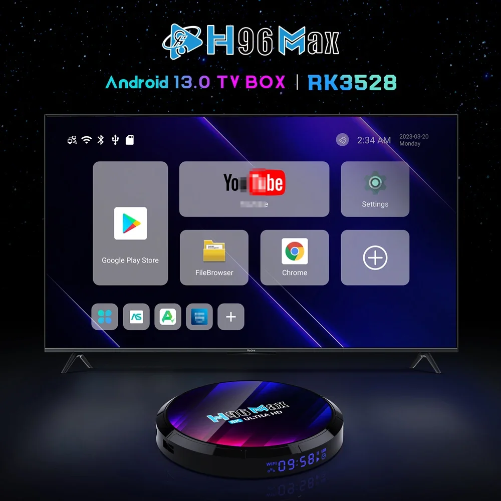 H96 MAX Android 13.0 Smart TV Box Rockchip RK3528 8K HDR 100M LAN Dual Wifi 2.4G 5G BT5.0 Wifi6 2GB 4GB 16GB 32GB 64GB