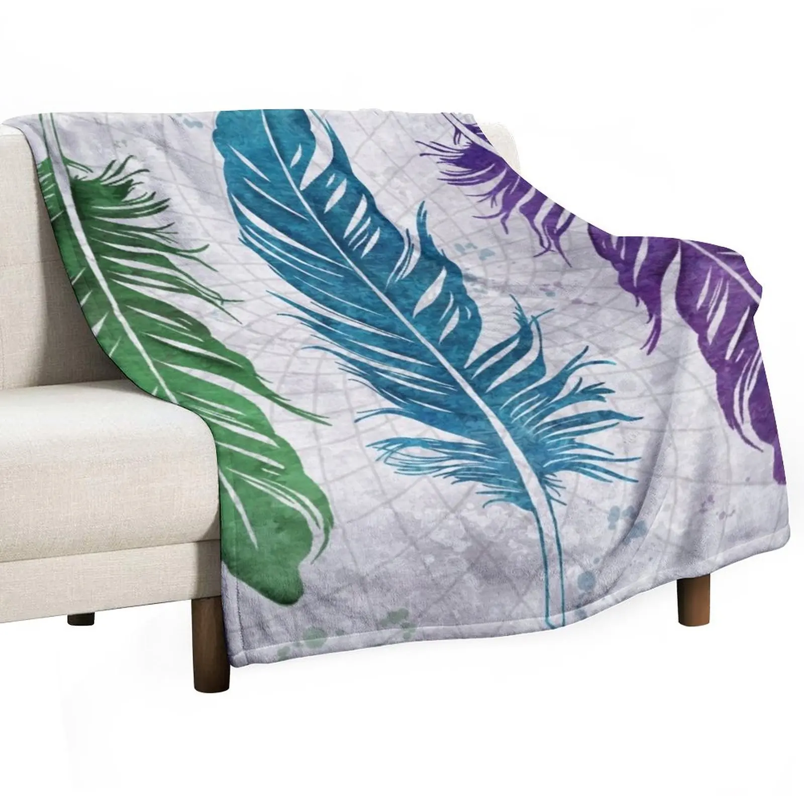 

Watercolor Feathers Throw Blanket for sofa Giant Sofa bed plaid blankets ands Blankets