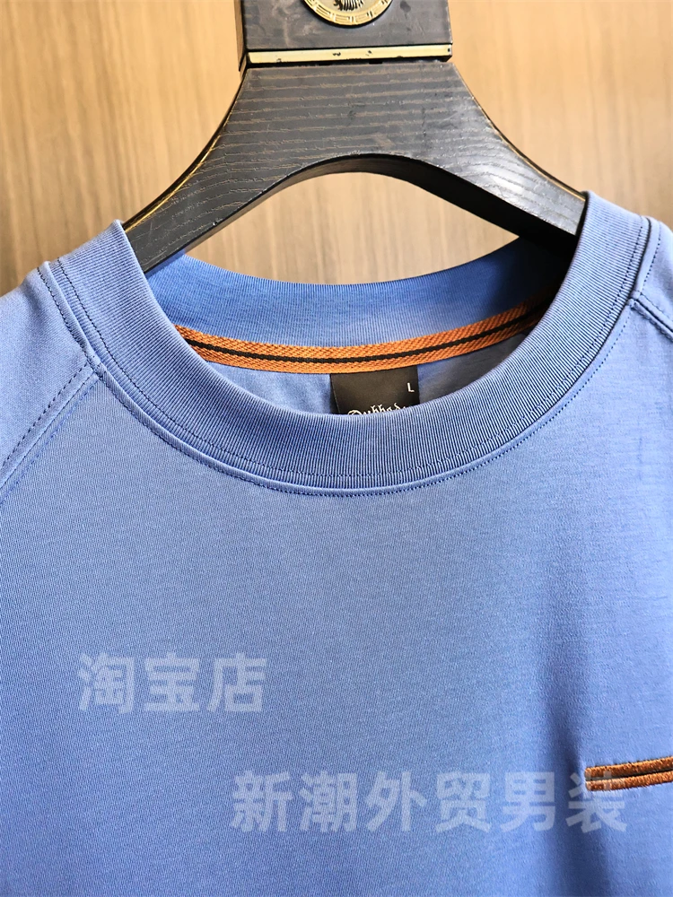  PIMA Cotton Men's round Neck Short Sleeve T-shirt Summer Breathable Skin-friendly Fashionable Urban Style Standard Fit