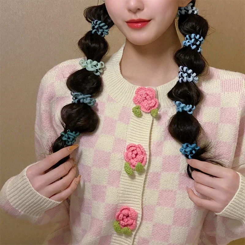 6Pcs New Fashion Gradient Color Telephone Wire Elastic Hair Band Spiral Cord Rubber Band Hair Tie Stretch Hair Bands Scrunchies