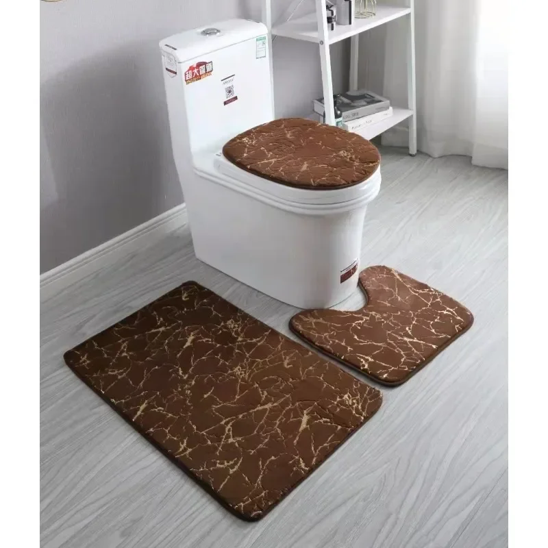 Home Living Room Bathroom Toilet Mats Set Gold Printing Anti Slip Rugs Bedroom Print Rug Shower Mat Bath Mats Bathroom