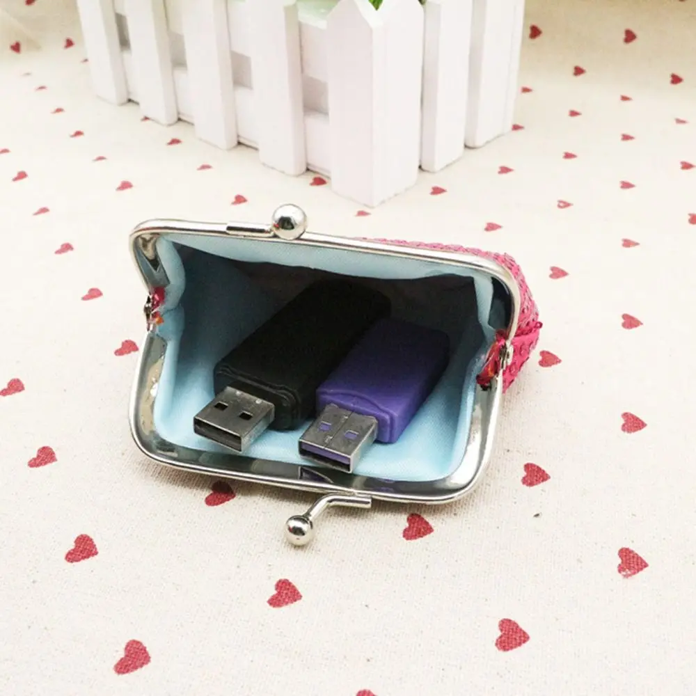 Elegant Card Holder Sequin Coin Purse Money Bag Kiss Clasp Lock Small Purse Bag Keyring Handbag Clutch Lipstick Bag Male