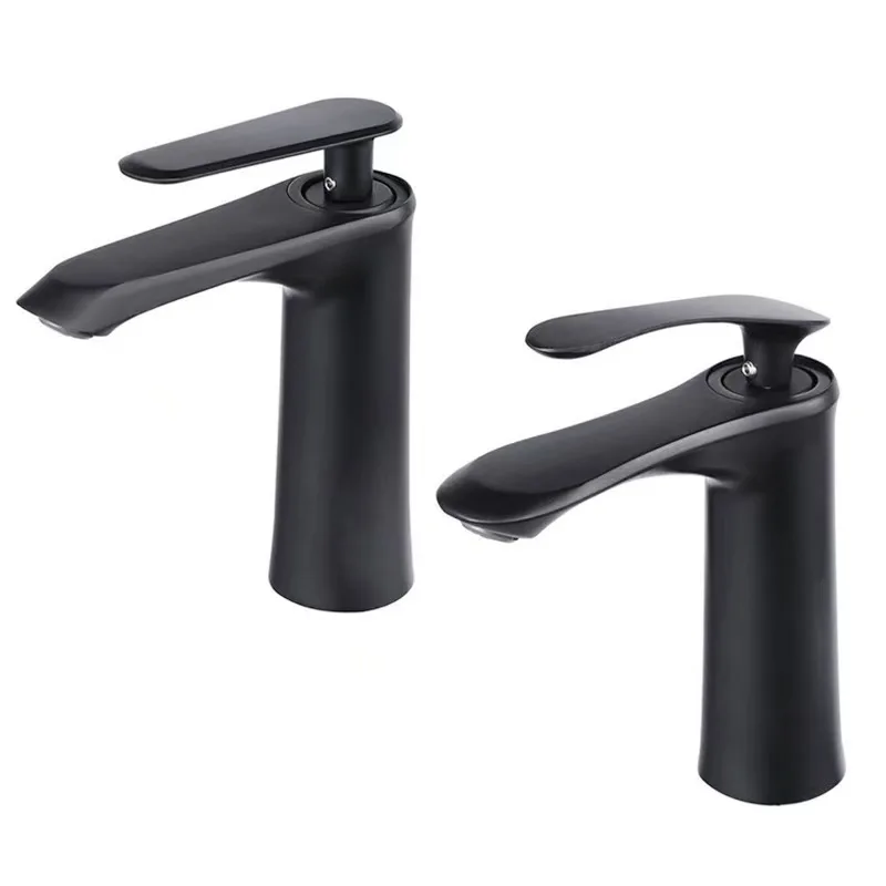 1 Piece Brass Core Modern Black Bathroom Sink Faucet Single Handle Deck Mounted Faucets Wash Basin Water Tap Hot And Cold Mixer