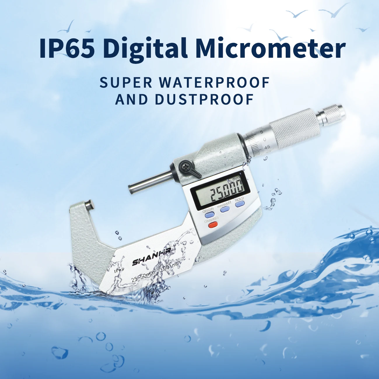 Shahe-micrómetro Digital exterior de 0-25mm, micrómetro electrónico, herramientas de medición de calibre Digital de 0,001mm