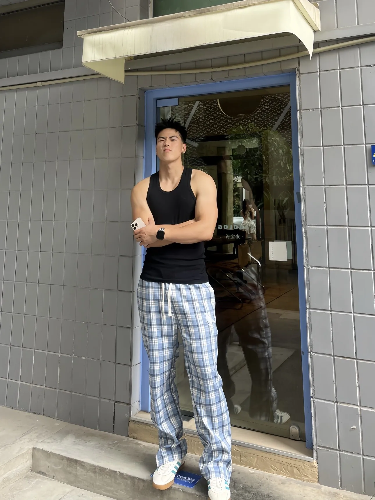 

Синие клетчатые прямые брюки на молнии Северной Каролины, свободные повседневные универсальные широкие брюки Cleanfit для мальчиков-подростков