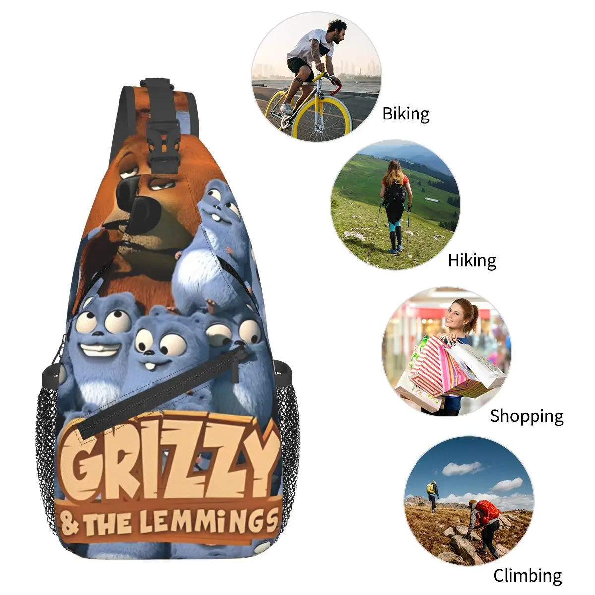 Grizzy Et Les Lemmings Crossbody Sling Bags Kleine borsttas Schouderrugzak Dagrugzak voor reizen Wandelen Reisboekentas