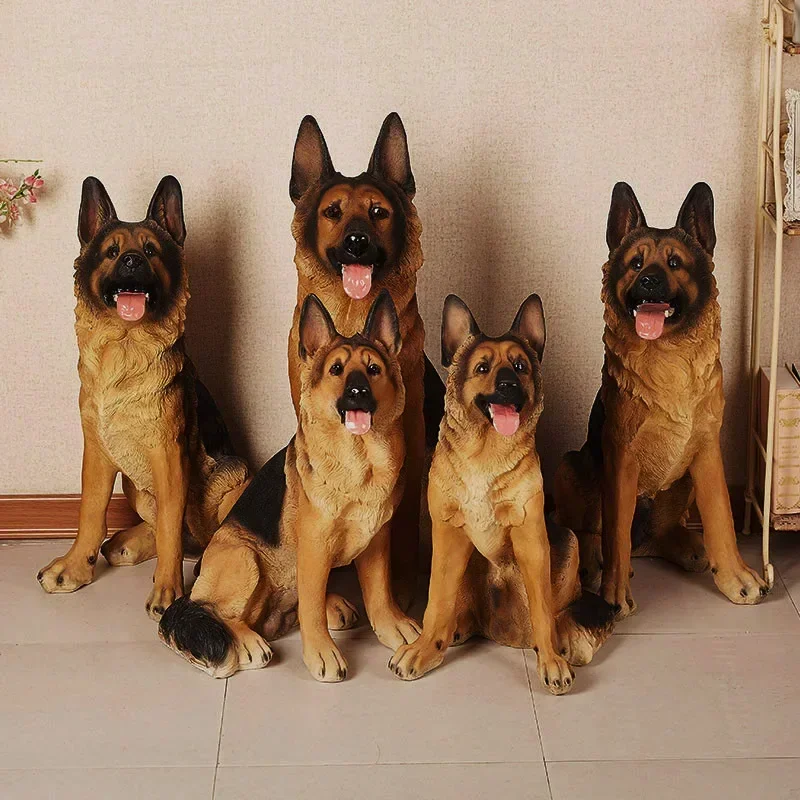 Creative Simulation Animal Large Resin German Shepherd Ornaments Wolf Dog Sculpture Resin Crafts For Home Decoration