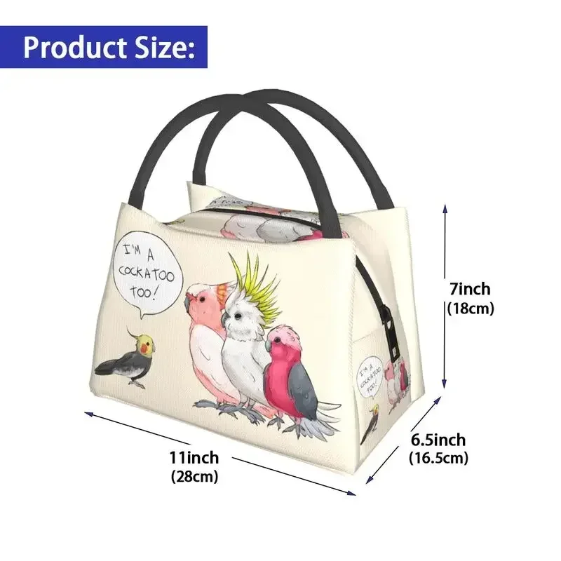 Funny Cockatoo Cockatiel Thermal Insulated Lunch Bag Women Parrot Birds Resuable Lunch Tote Work Travel Storage Meal Food Box