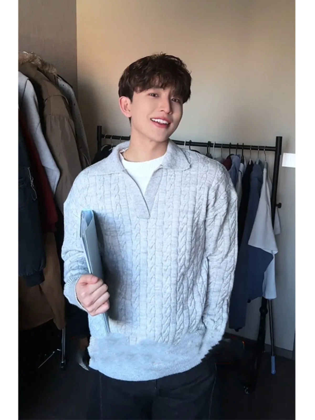 

Мужской вязаный свитер с V-образным вырезом, базовый слой, осенне-зимний, в корейском стиле, Cleanfit, с узором Fair Isle, свободного кроя, для повседневной носки