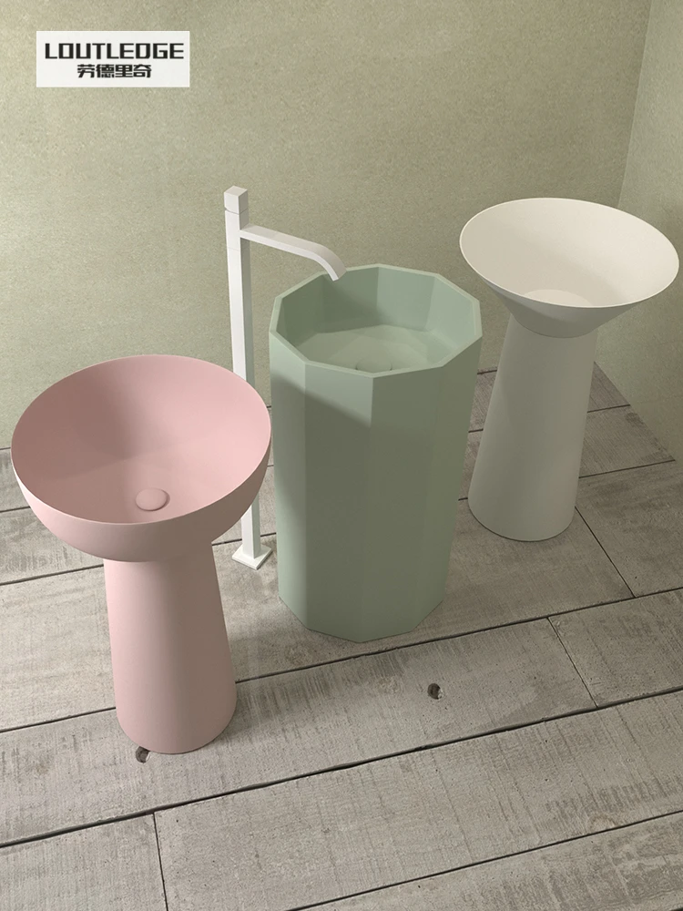 

Customized color pink and blue outdoor balcony Hotel B&B integrated floor-standing hand washing basin column basin