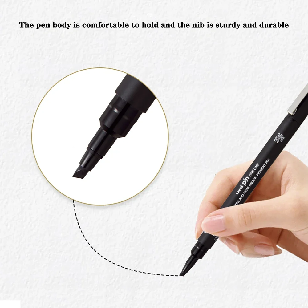 Japan Uni Color Syringe Pen PIN-200 Waterproof Brush Soft Head Slash Pen Hook Line Drawing Hand-drawn Sketch Suit Stationery