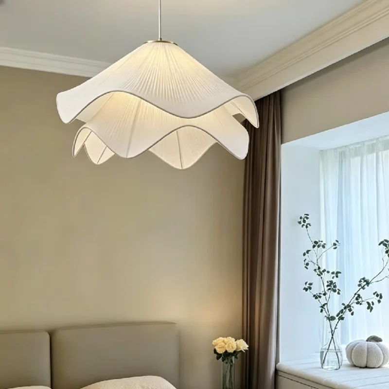 pleated fabric pendant light cream wind living bedroom light Nordic simple warm romantic lamps literature art chandelier