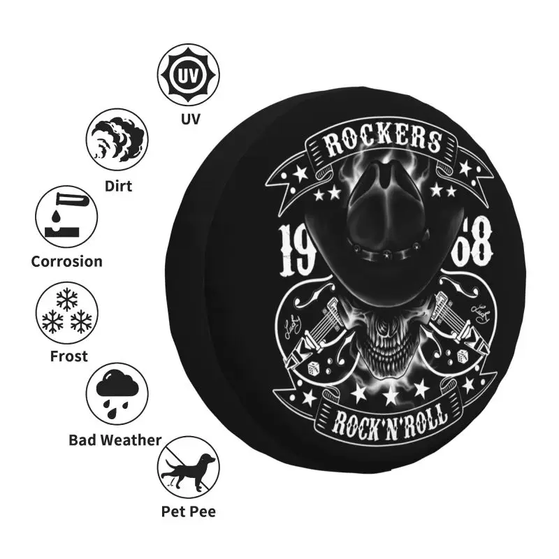 Rockabilly Skull 1968 Rockers Rock N Roll Guitars Spare Wheel Cover for Mitsubishi Pajero 4x4 SUV Custom Tire Protector