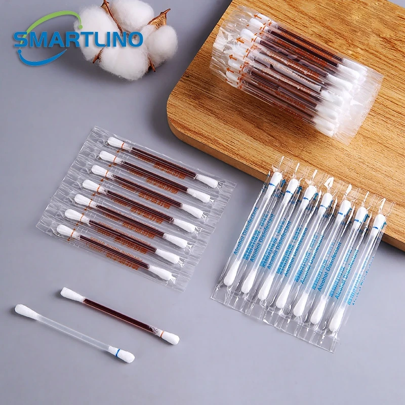 100pcs Disposable Medical Alcohol Sticks Disinfection Iodine Cotton Swabs Home Outdoor Emergency First Aid Supplies Clean Wounds