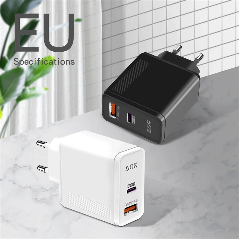 PD 50W USB Type C Surper Fast Charger For iPhone Samsung Galaxy S24 Xiaomi Huawei Oneplus EU US Plug Charging Phone Accessories