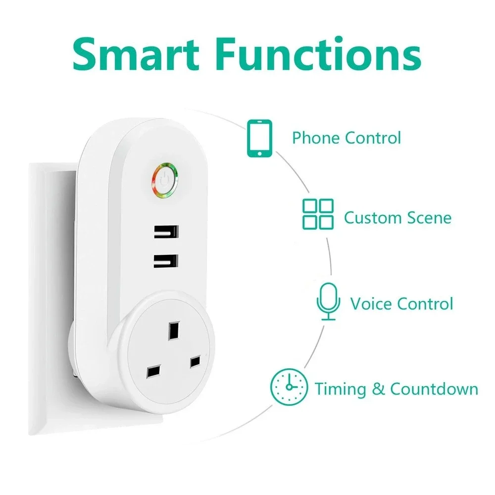 WiFi Smart Power Plug Adapter Electrical Outlet EU US AU UK GE Socket USB Time Remote Control by Smartlife App Alexa Google Home