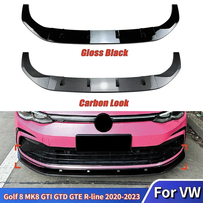 For VW Golf 8 MK8 GTI GTD GTE R-line 2020-2023 Car Front Bumper Lip Splitter Spoiler Diffuser Canard Trim Body Kits Accessories