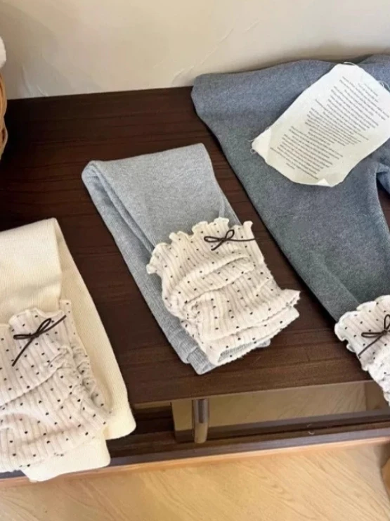 Pantaloni Invernali per Ragazze con Motivo a Pois, Foderati in Pile, Elasticizzati, Caldi, Novità Stagione 2025