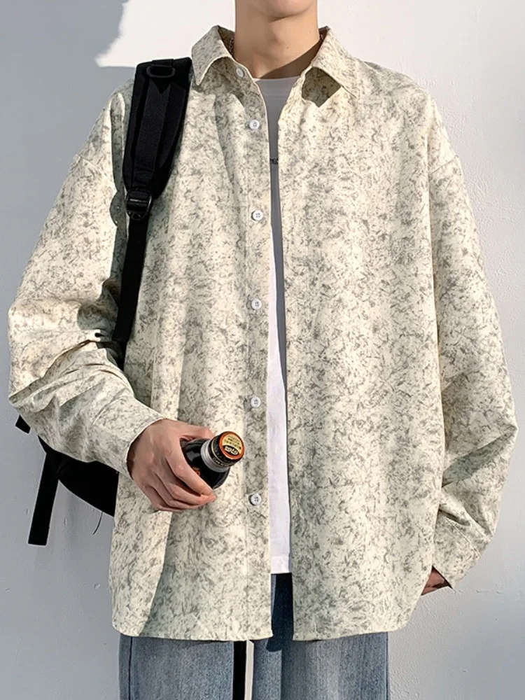 

American Retro Tie Dye Print Long Sleeve Shirt Men's High Sensation Cool Spring Autumn Style Youth Outerwear Casual Shirt