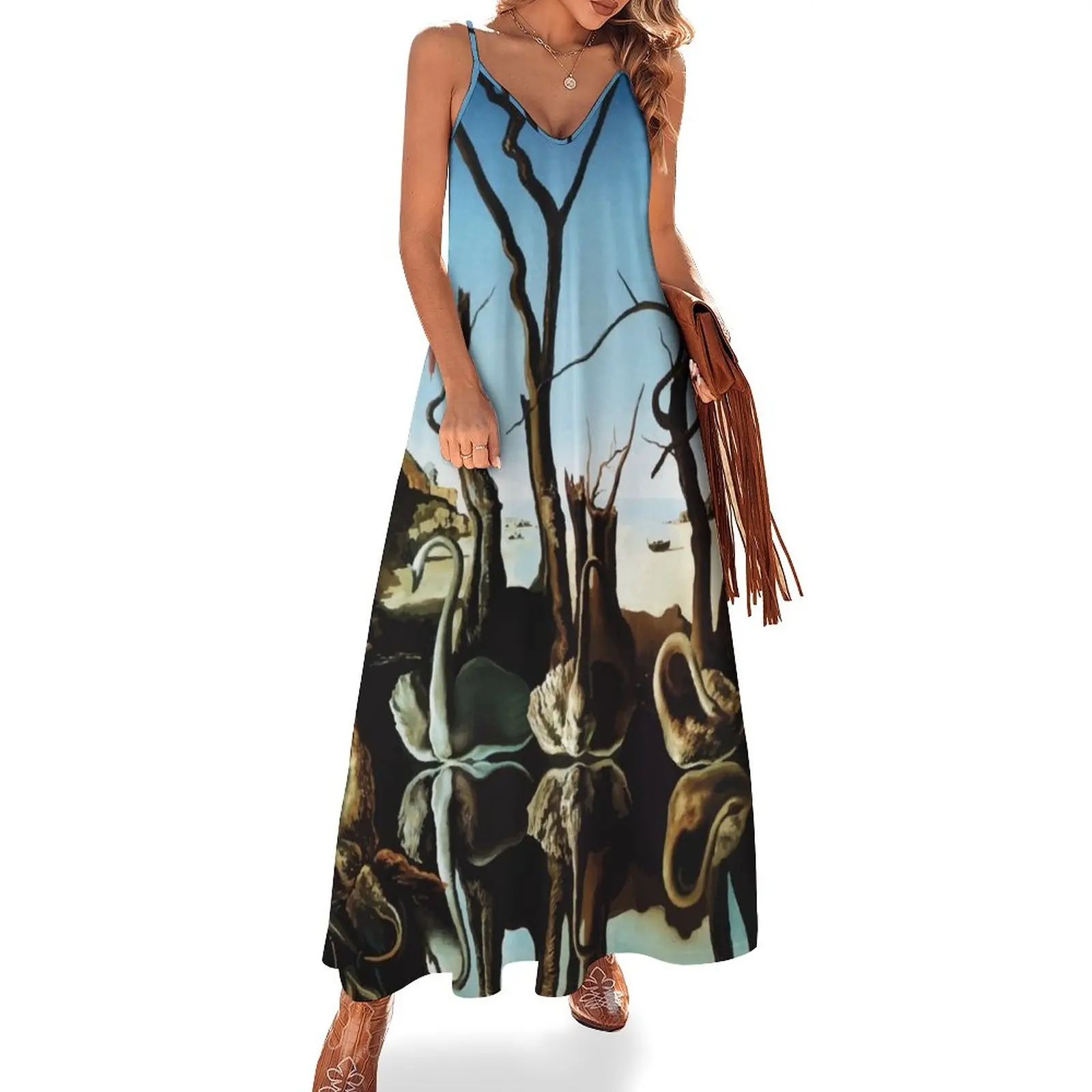 Salvador Dali | Swans Reflecting Elephants Sleeveless Dress women's fashion dresses women evening dress