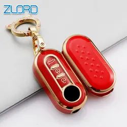 3 Buttons For Fiat 500 Ducato Panda Punto Gold TPU Car Flip Folding Key Case Cover Remote Key Shell Holder Protecor Keychain