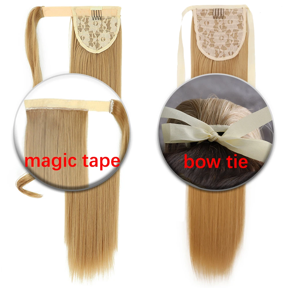 22-34 Inch Long Straight Synthetic Wrap around Ponytail Clip-In Hair Extension Blonde Brown Heat Resistant Hairpiece for Women