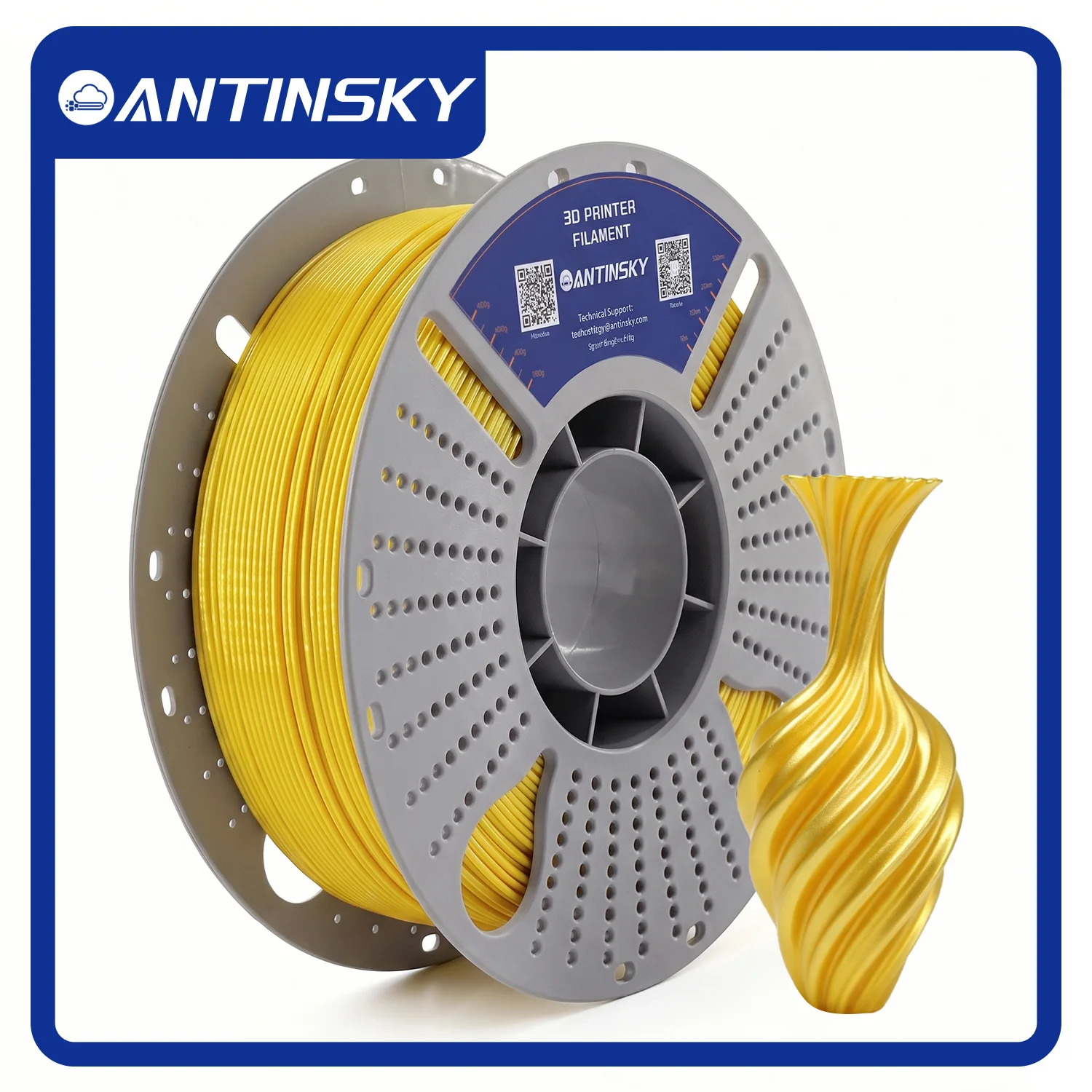 ANTINSKY PLA SILK 3D Printer Filament 1.75mm 1KG Spool Dimensional Accuracy +/-0.02mm Silky Shiny Surface Fit Most FDM 3D Print