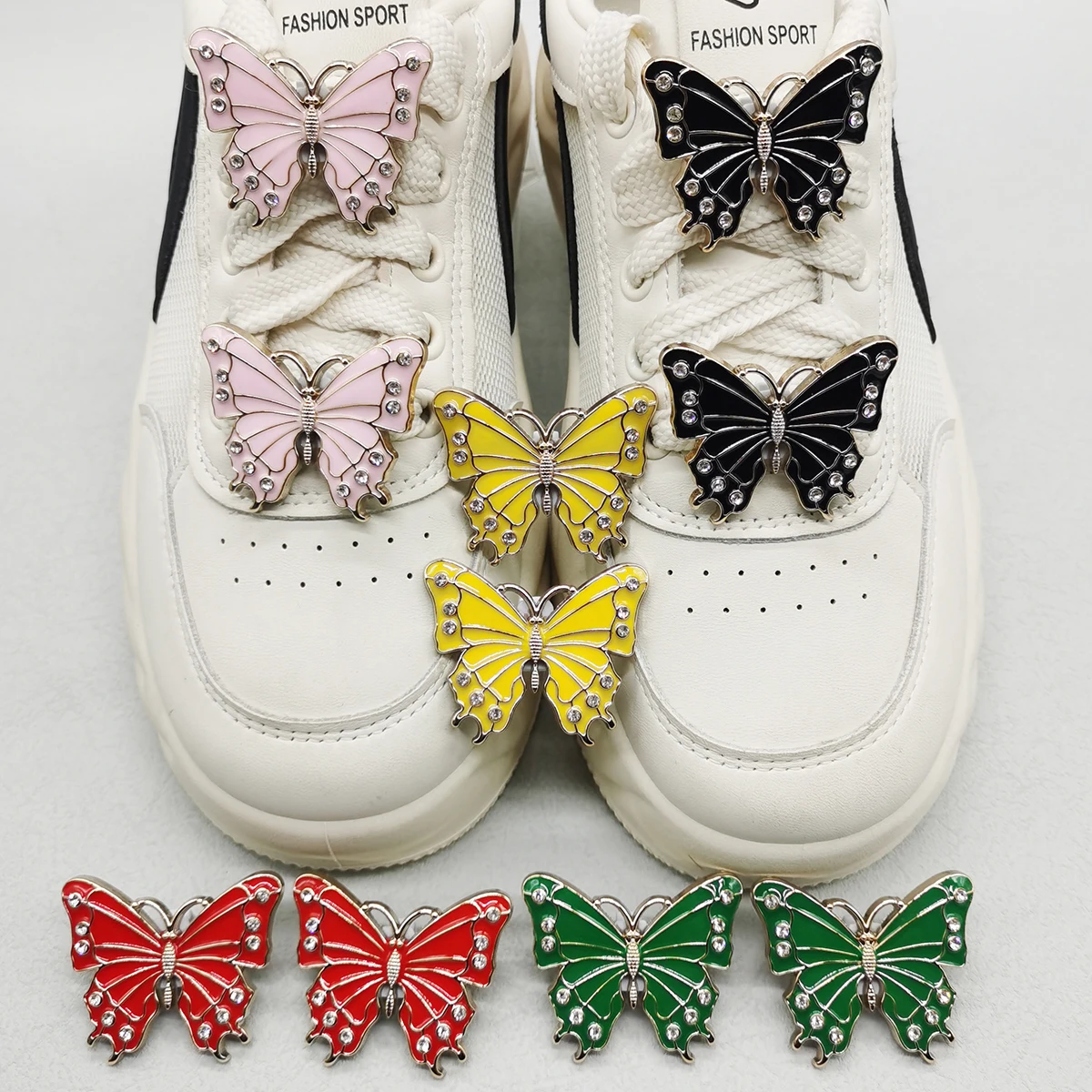 2PCS Multicolor Butterfly Shoe Lace Charms Accessories Shoe Buckles DIY Decorations For Women Sneakers Boots Bling Shoelace Clip