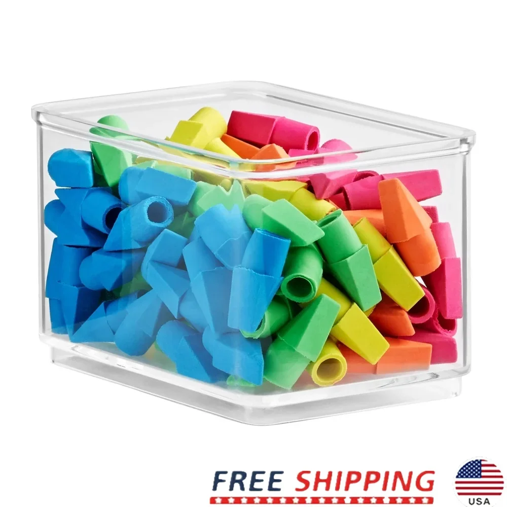 

6 Pack Small Clear Storage Bins Stackable Organizers Cabinets Office Pantry Bathroom Home Organization