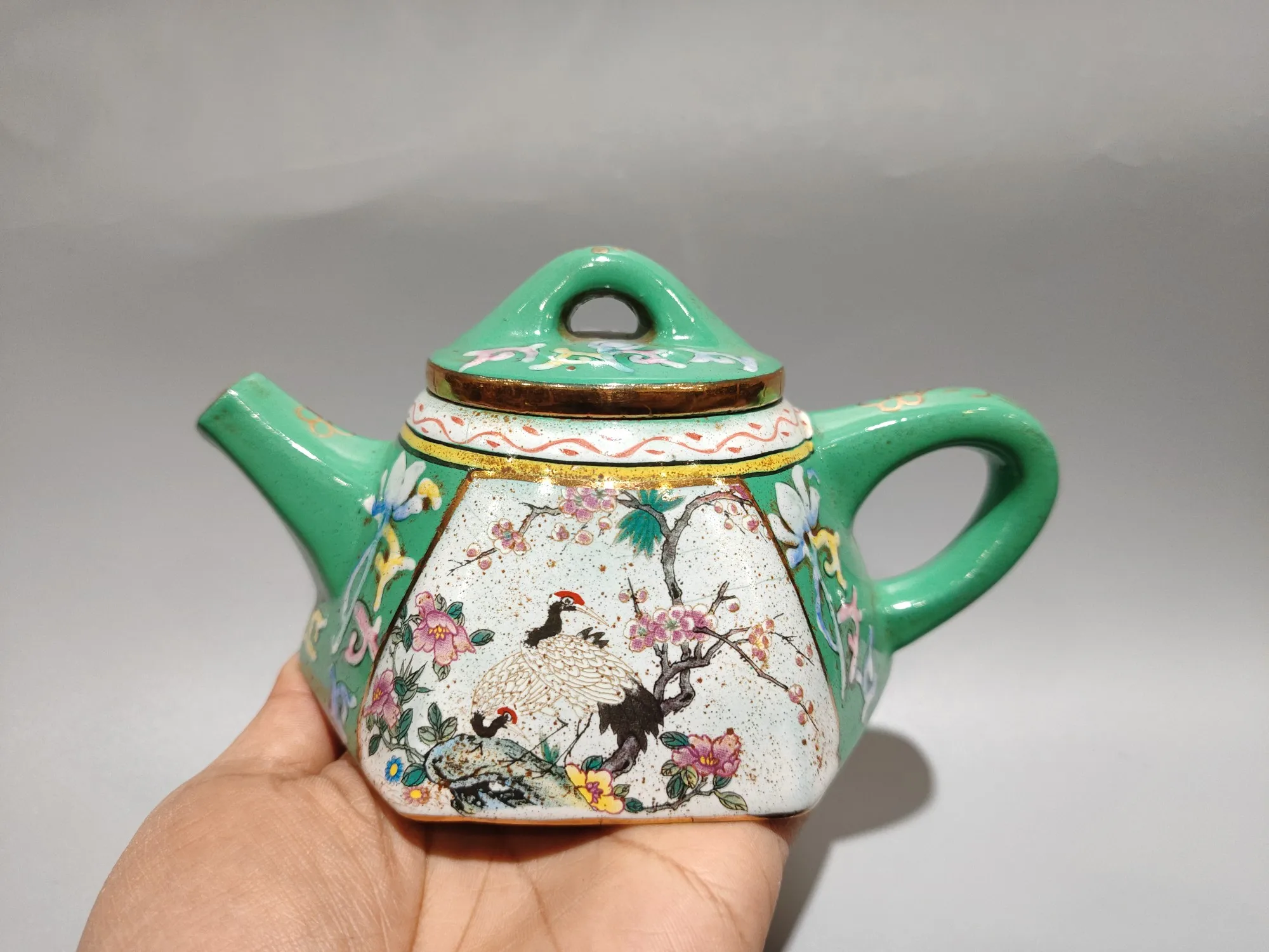 Teapot Purple Clay Pot Painted Crane flower pattern Six sided stone ladle pot Teapot Kettle Tasting tea ceremony