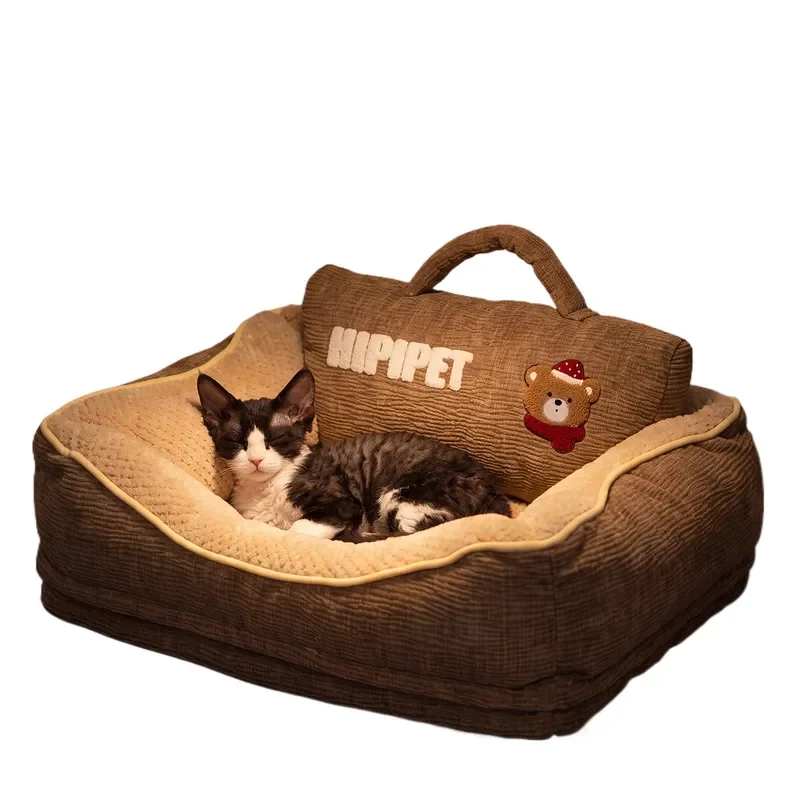 New Pre-sale Cat Nest Autumn Winter Portable Latex Backrest Square Bed Removable Washable Teddy Kennel for Pet Cats