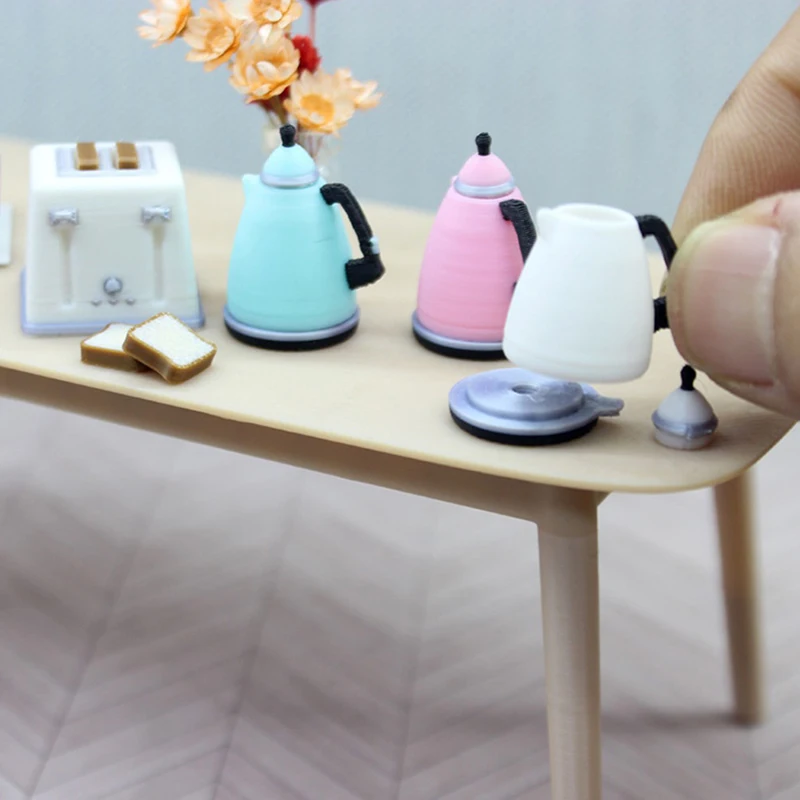 1Pc 1:12 Dollhouse Miniature Toaster Kettle Model Toy Dollhouse Kitchen Simulation Furniture Decoration Kid Pretend Play Toys