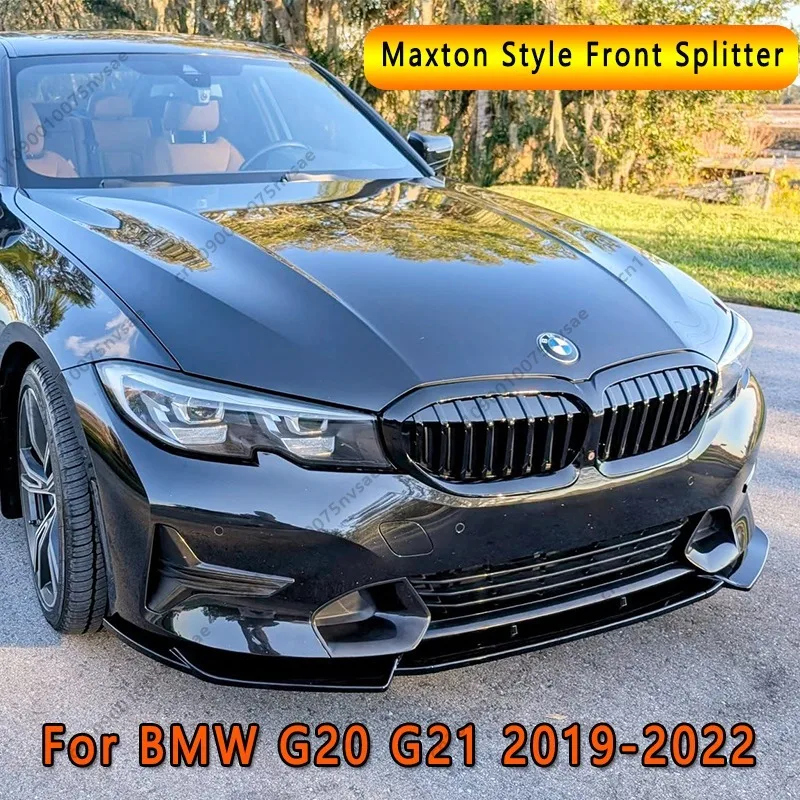Для BMW 3 серии G20 G21 (до рестайлинга, 2019-2022) – передний сплиттер в стиле Maxton, защитная накладка на бампер