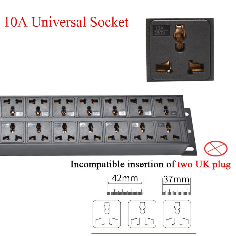 Regleta de alimentación de 18 vías, adaptador Universal, interruptor de doble rotura, 2U, 19 pulgadas, unidad de distribución PDU, interfaz C14