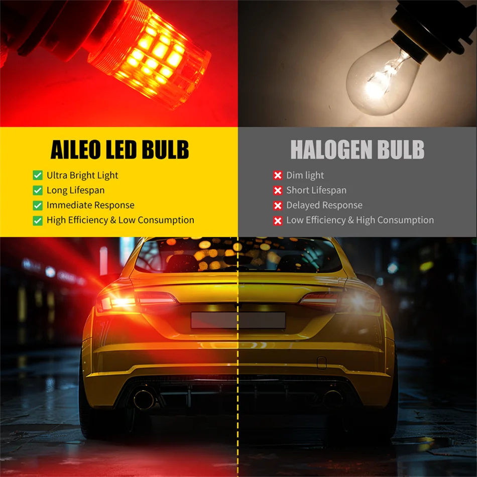 AILEO 2pcs Red Lights 1157 P21/5W LED BAY15D Stop Brake Canbus LED For VW Passat B5 B6 Golf Reverse Backup Daytime Running DRL