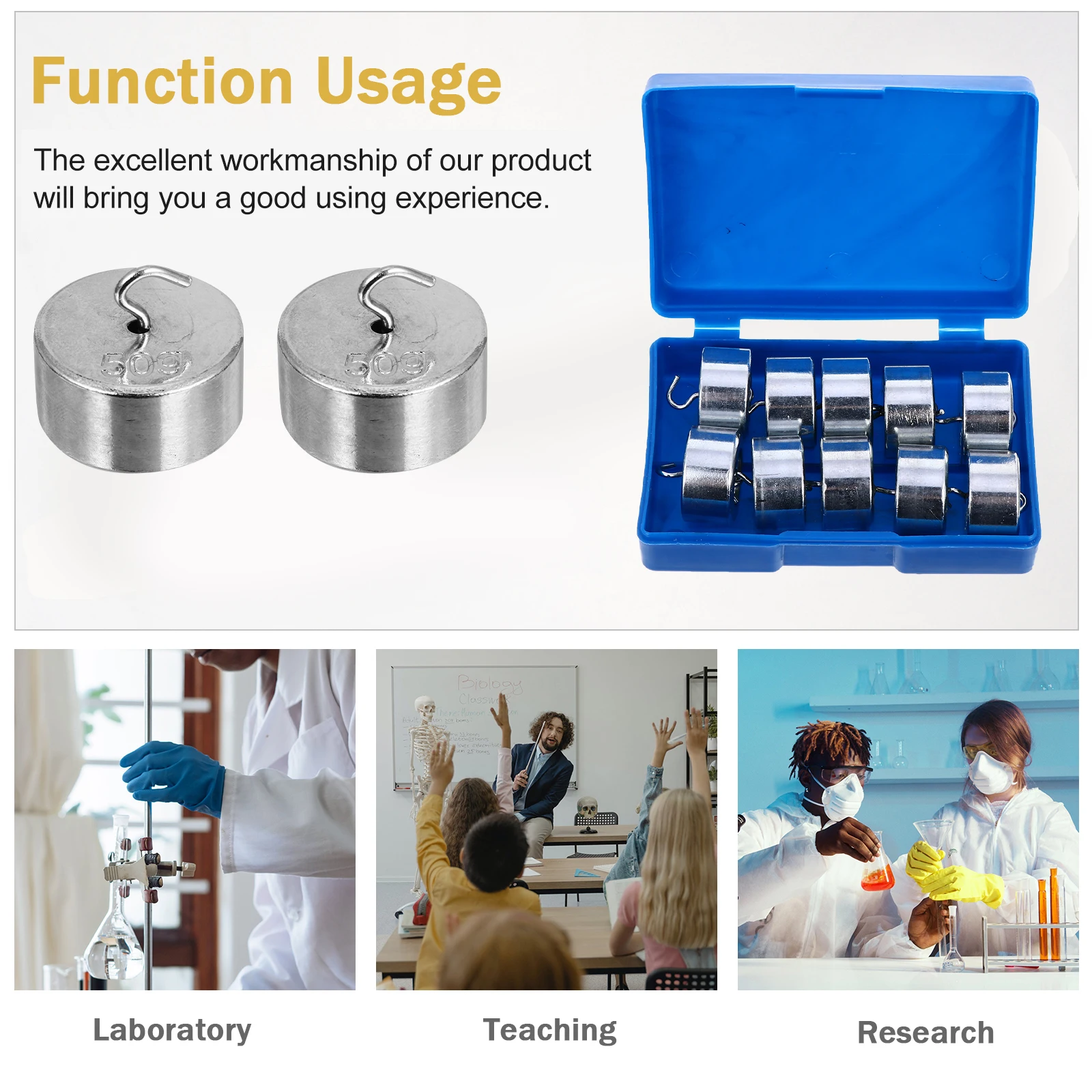 

50g*10 Metal Weights Mechanics Experimental Hook Weight Tools Physics Teaching Instruments Lab Scale School Supplies