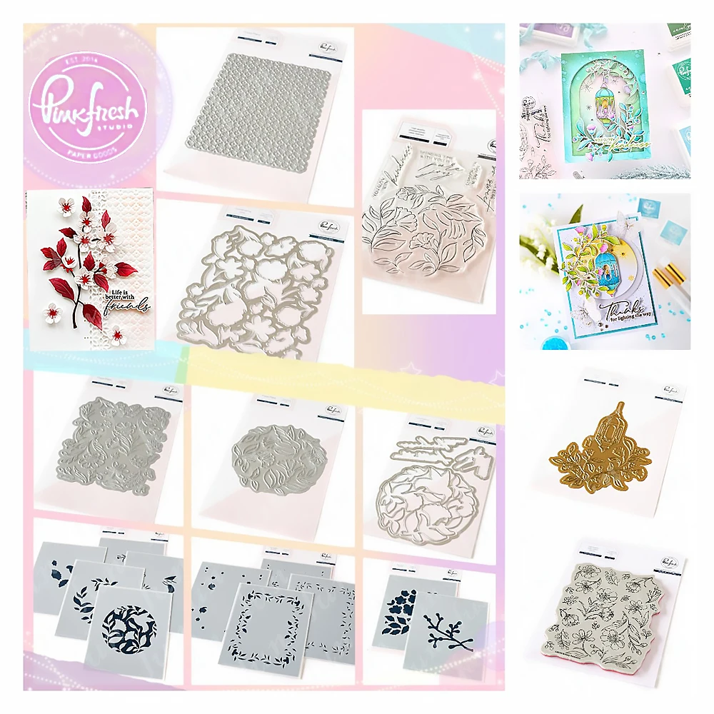 Happy Vibes Flower Metal Cutting Dies Tile Stencils and Stamps Set Cut Paper DIY Scrapbook Stippled Plaid Press Hot Foil Plates