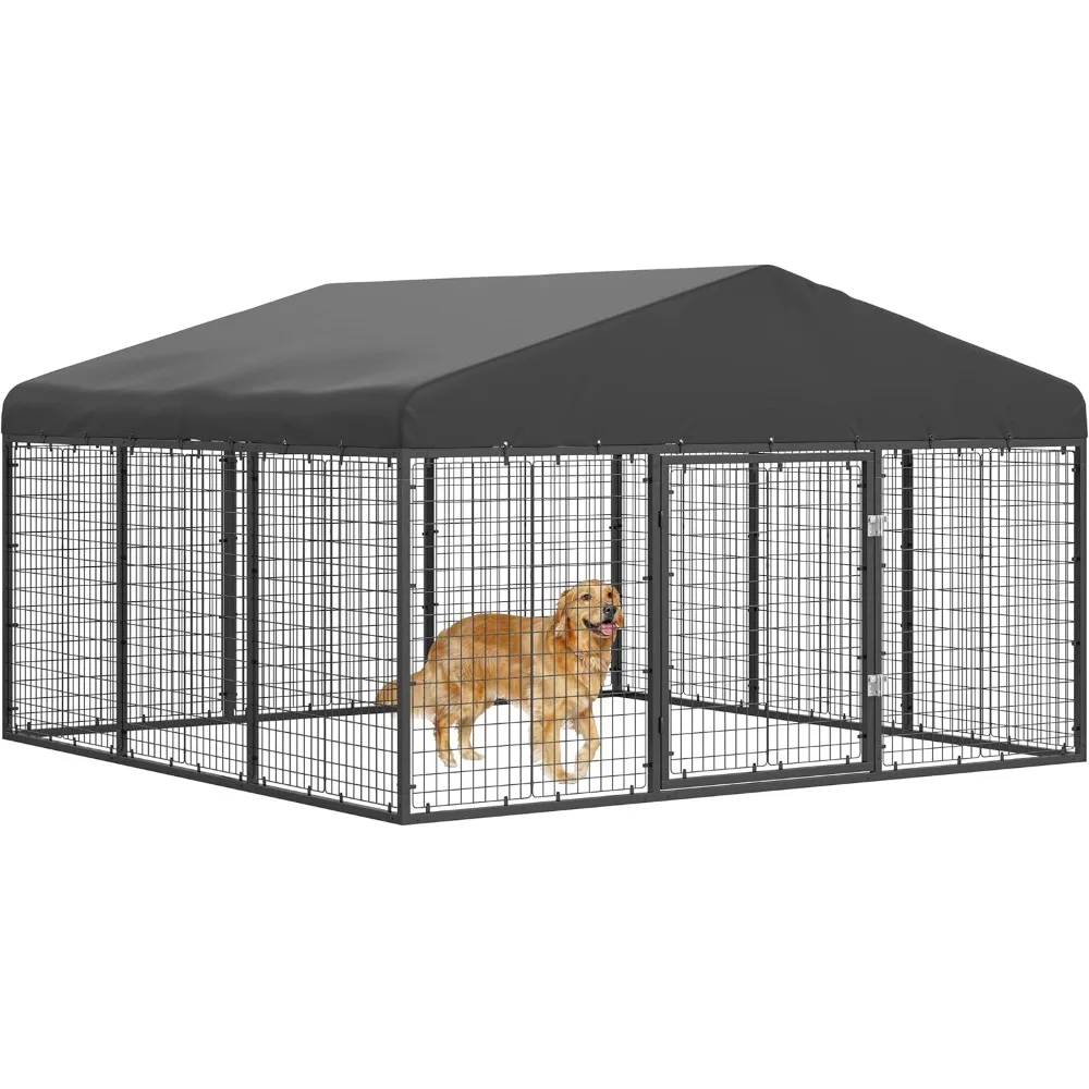 

118" x 118" Outdoor Dog Kennel Steel Ideal Dog Fence for Medium/Small Dogs Anti-Rust Coating Cage with Roof All Weather Resistan