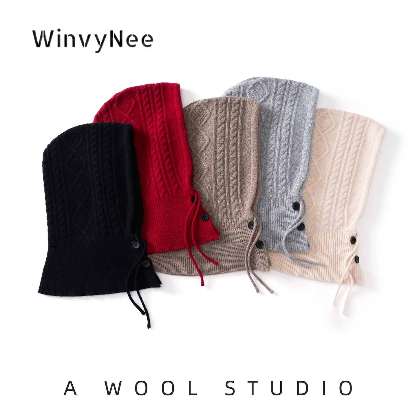 WinvyNee Women Pure Wool Thick Cable Knit One‑Piece Hat Warm Soft Fashion Knit Hat Elegant Versatile Autumn Winter ZI1883049