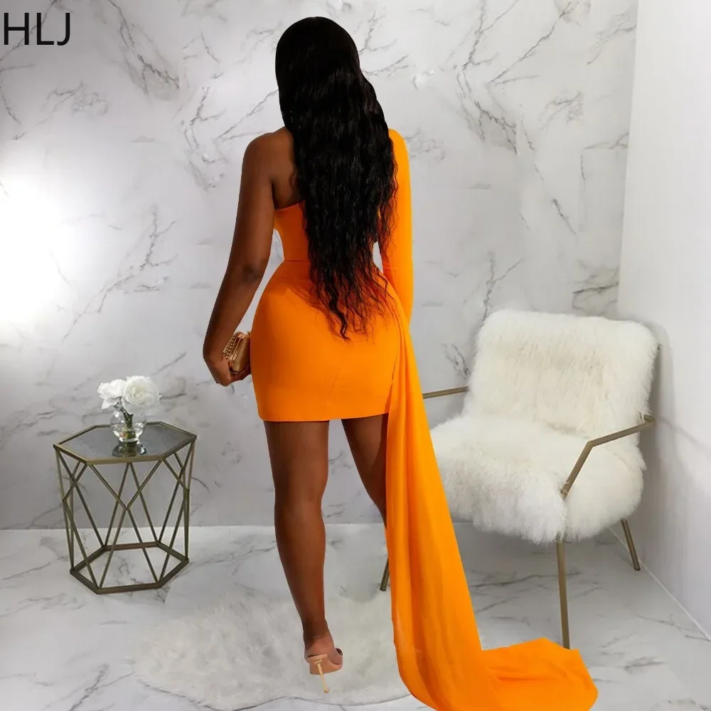 HLJ Fashion Feather Splicing One Shouler Long Sleeve Bodycon Party Club Dresses 2024 Women Slim Irregular Tassels Mini Vestidos